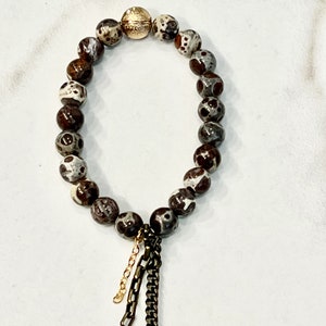 Beaded Stackable Stretch Bracelets with Chains in Shades of Brown image 2