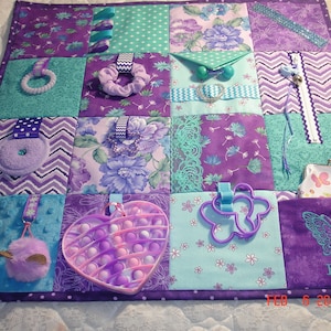 Last one! Purple and Teal Fidget Activity Tactile Sensory Quilt Blanket Alzheimer's autistic dementia ADHD anxiety brain trauma