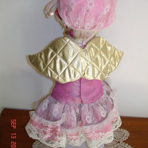 Cloth Hand crafted Angel Doll, Very Good Condition, Dusty Rose Dress, with Stand image 5