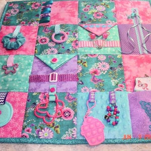 Teal Pink Floral LAP Fidget Activity Tactile Sensory Quilt Blanket for Alzheimer&#39;s Dementia Autism Anxiety ADHD Nursing Home BT