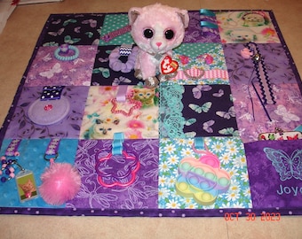 Purple and Teal CAT and Butterflies Fidget Activity Tactile Sensory Quilt Blanket Alzheimer's autistic dementia ADHD anxiety trauma NURSING