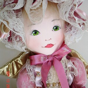 Cloth Hand crafted Angel Doll, Very Good Condition, Dusty Rose Dress, with Stand image 4