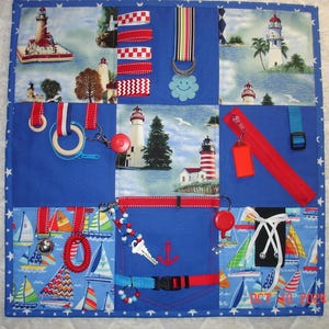 Nautical Lighthouse Sailboat Fidget Activity Tactile Sensory Quilt Wheelchair Blanket for Alzheimers autistic dementia anxiety STROKE BT