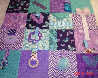 NEW Fabrics Purple and Teal BuTtErFlY Fidget Activity Tactile Sensory Quilt Blanket Alzheimer's autistic dementia ADHD anxiety brain trauma