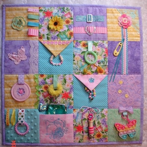 Sewing themed Sensory Tactile Activity Fidget Quilt Blanket for Dementia Autism ADHD Stroke Alzheimer's brain trauma memory therapy