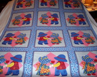 NEW 'Sun Bonnet Sue' and Farmer Sam Cheater Fabric 100% Quilting Cotton Quilt Top Quilt Fabric Extra Wide 109 X 78