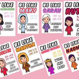 JW kids printable flash card pack - Bible Women  - colouring set - visual aid - Christian homeschool