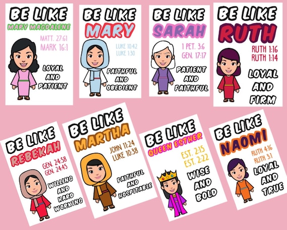 JW kids printable flash card pack - Bible Women  - colouring set - visual aid - Christian homeschool