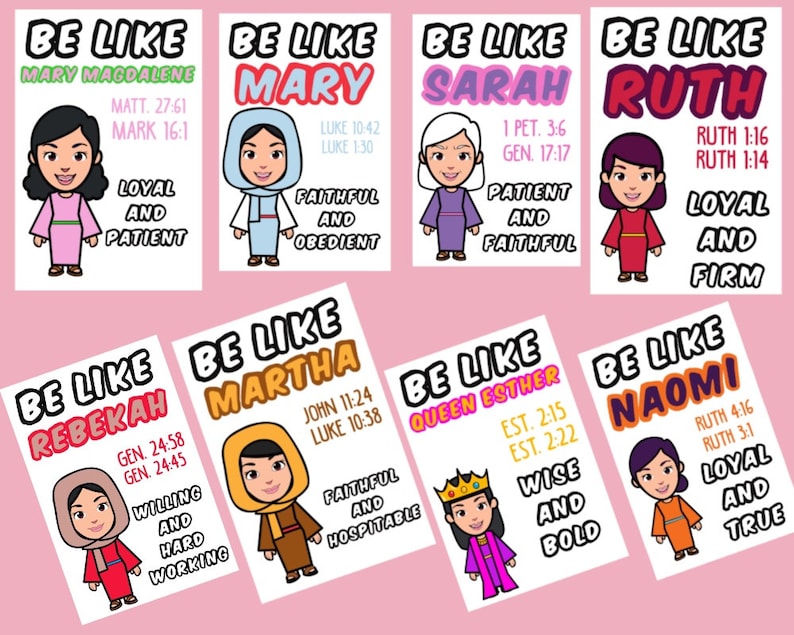JW Kids utskrivbara flashcards - Bibelkvinnor - målarset - visuellt hjälpmedel - kristen hemskola bild 1