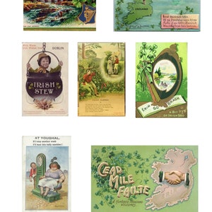 Mini cartões postais irlandeses vintage para impressão - coisas efêmeras da Irlanda - diário de lixo digikit - suprimentos para fazer cartões - cartões vintage