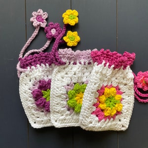 Crochet Drawstring Bag Pattern - Flower Purse - Cotton Pouch - Summer ...