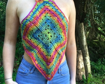 Neckholder Häkelanleitung- pdf digitales Top Hippie Festival Boho Sommer Strand Regenbogen Farben