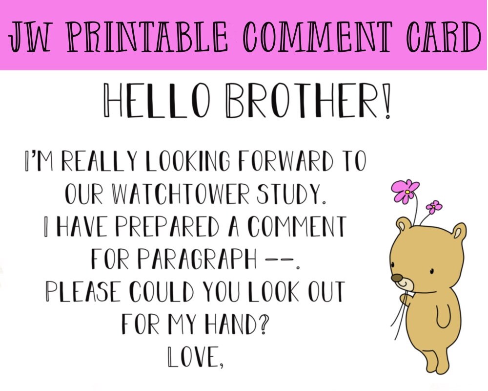 Jw Kids Printable Comment Cards Jw Meeting Tools Kids - Etsy India