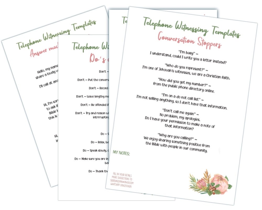 JW Telephone Witnessing Template Jw Printable Letter Writing Etsy