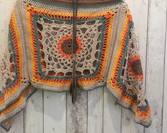 Modèle de poncho au crochet PDF - Mandala numérique festival hippie à télécharger pour l'automne