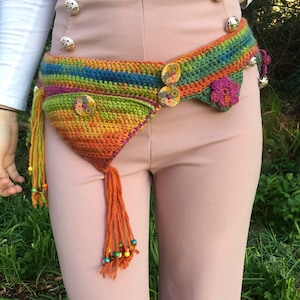 PDF Crochet belt pattern -  fanny pack pattern boho festival hippy belt stash pouch  - festival belt - festival fanny pack