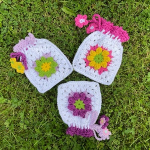 Crochet Drawstring Bag Pattern - Flower Purse - Cotton Pouch - Summer ...