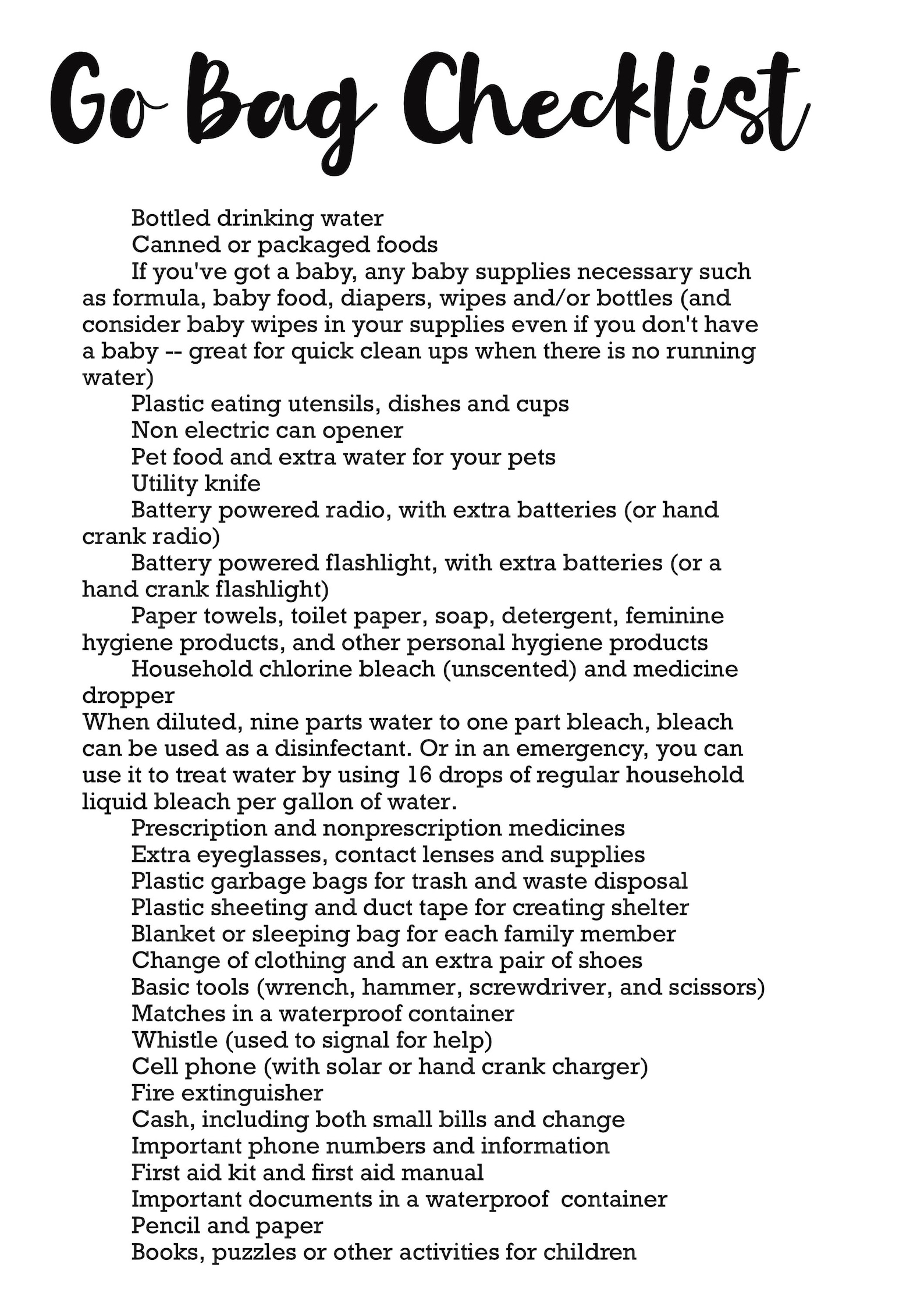 JW Go Bag Planner Emergency List First Aid Checklist Etsy