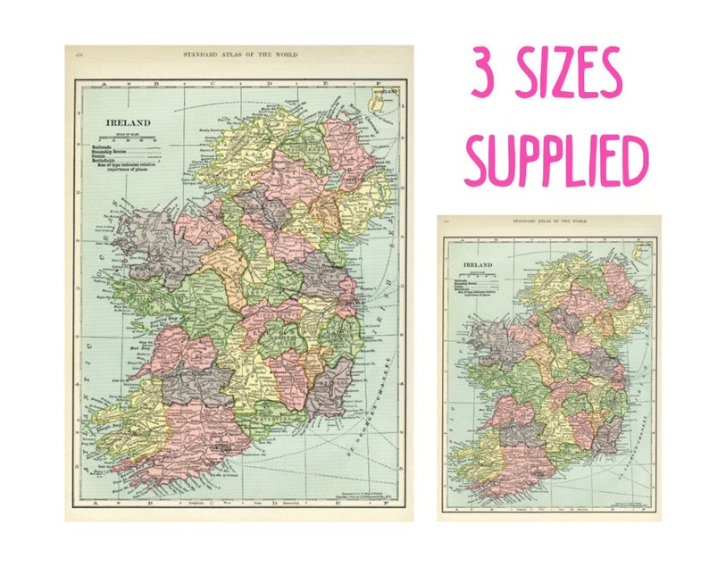 Vintage Irish Map Printable Atc Cards Mini Card Etsy Ireland