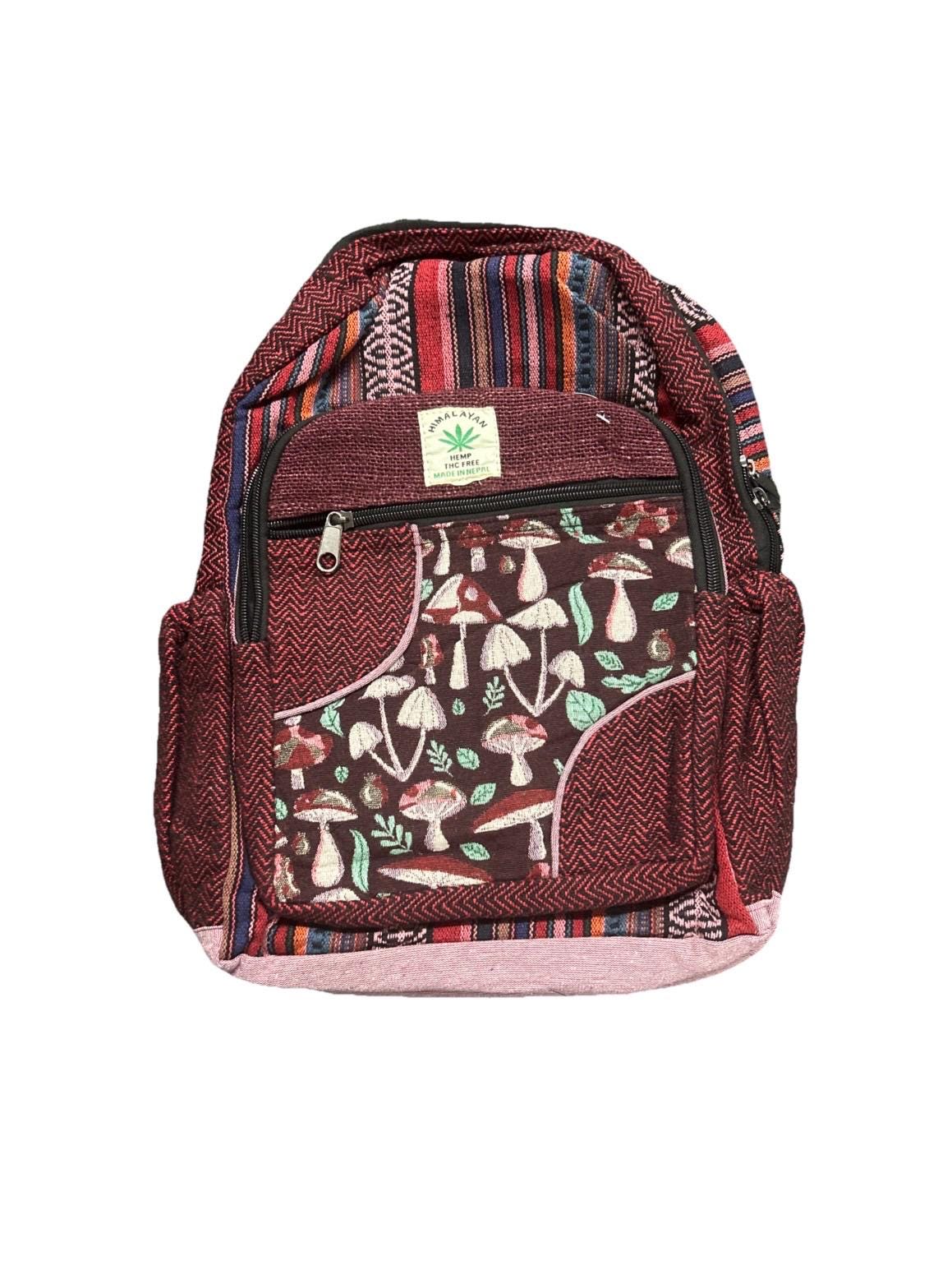 Himalayan Backpack with Red and Cream Design Bohemian Travel Bag Hemp Rucksack Hemp Large Backpack – Himalaya Handmade main image 3