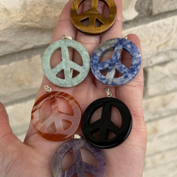 Peace Sign Crystal Pendant 1pc