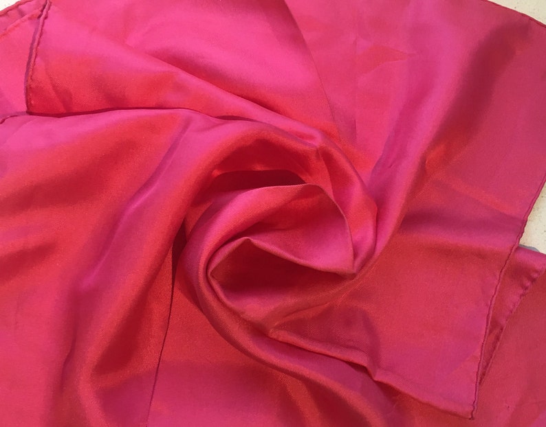 Hand Hemmed Perfect Unused from 1970s Stock Vintage Small ScarfHandkerchief Cerise Pink Pure Silk by KREIER of Switzerland