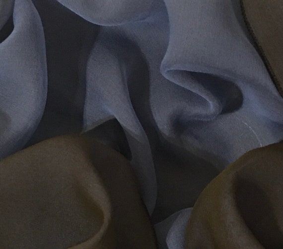 MID BLUE and BROWN Long 100% Silk Chiffon Scarf b… - image 2