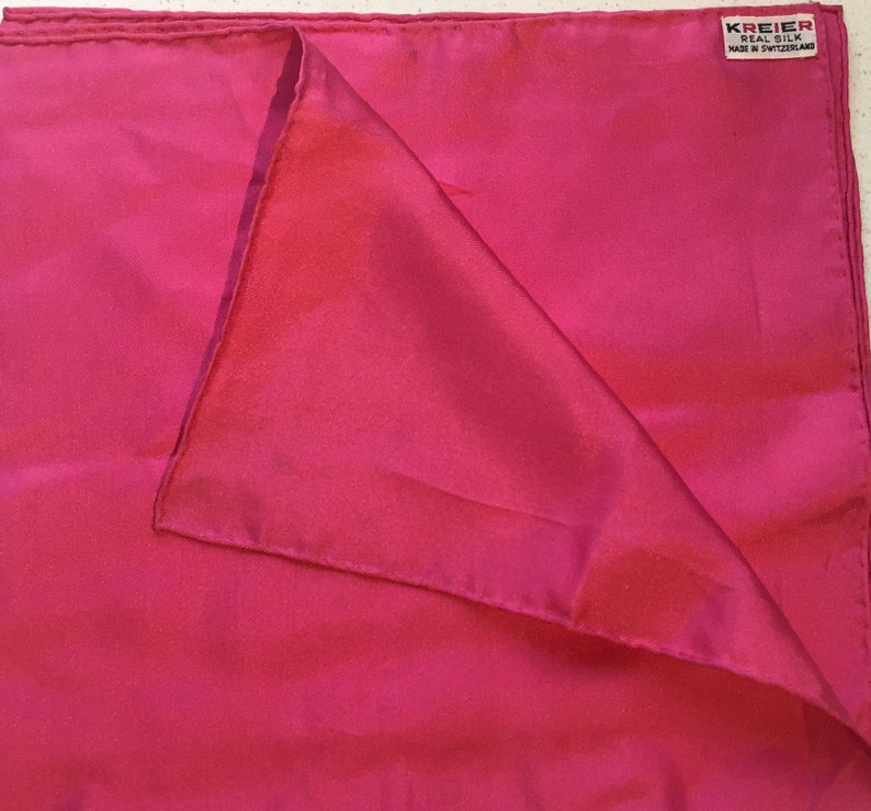 Hand Hemmed Perfect Unused from 1970s Stock Vintage Small ScarfHandkerchief Cerise Pink Pure Silk by KREIER of Switzerland