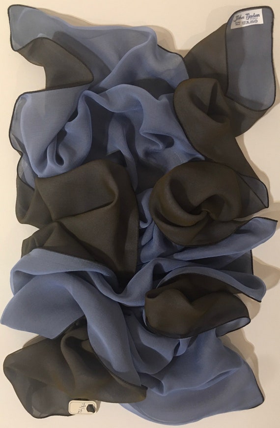 MID BLUE and BROWN Long 100% Silk Chiffon Scarf b… - image 1