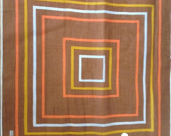 Kreier 100% Cotton Handkerchief - Geometric Design in Browns, White and Orange - New and Unused From Vintage 1970 Stock