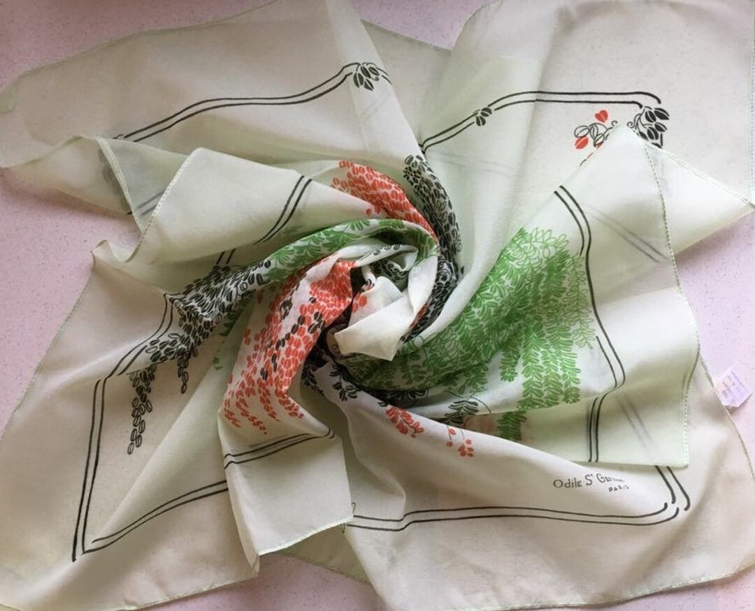 Odile St Germain Paris Long Polyester Vintage Scarf Greens Etsy