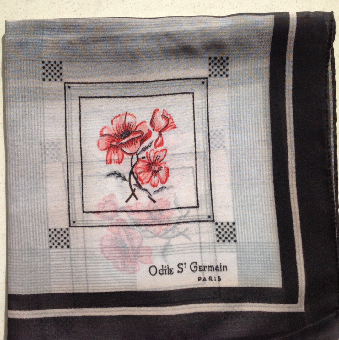 Vintage Scarf by Odile St Germain Paris Printed Chiffon Etsy