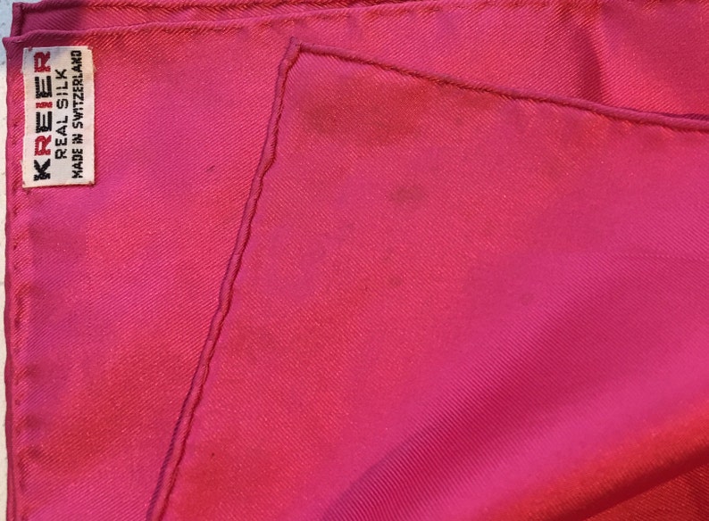 Hand Hemmed Perfect Unused from 1970s Stock Vintage Small ScarfHandkerchief Cerise Pink Pure Silk by KREIER of Switzerland