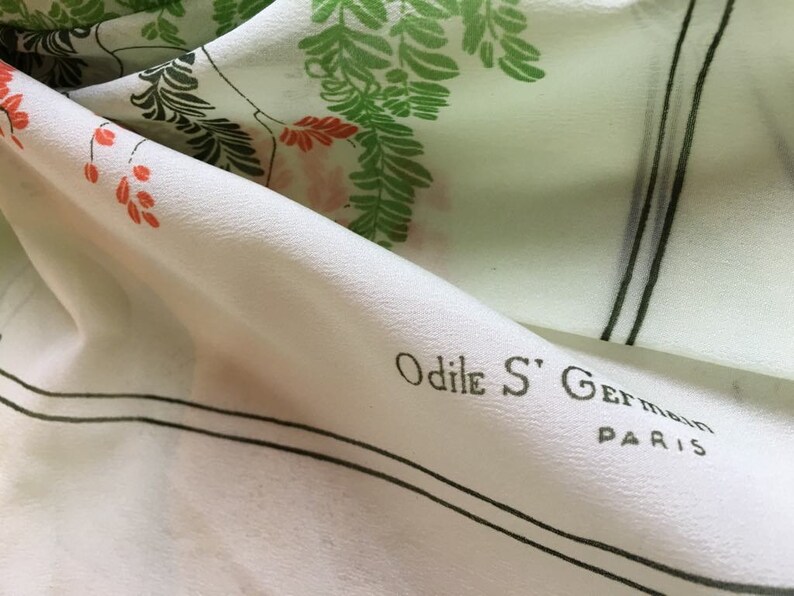 Odile St Germain Paris Long Polyester Vintage Scarf Greens Etsy