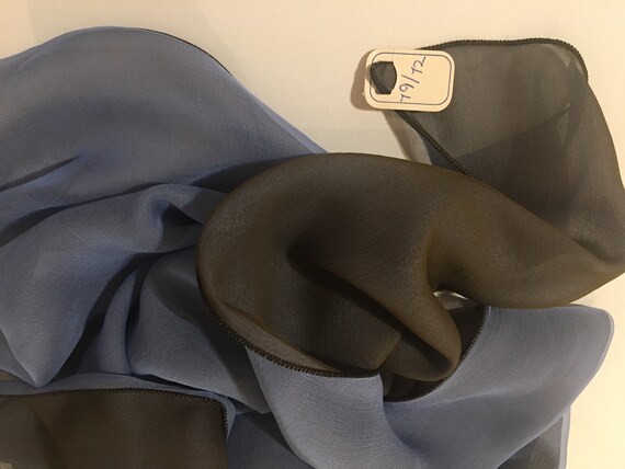 MID BLUE and BROWN Long 100% Silk Chiffon Scarf b… - image 4