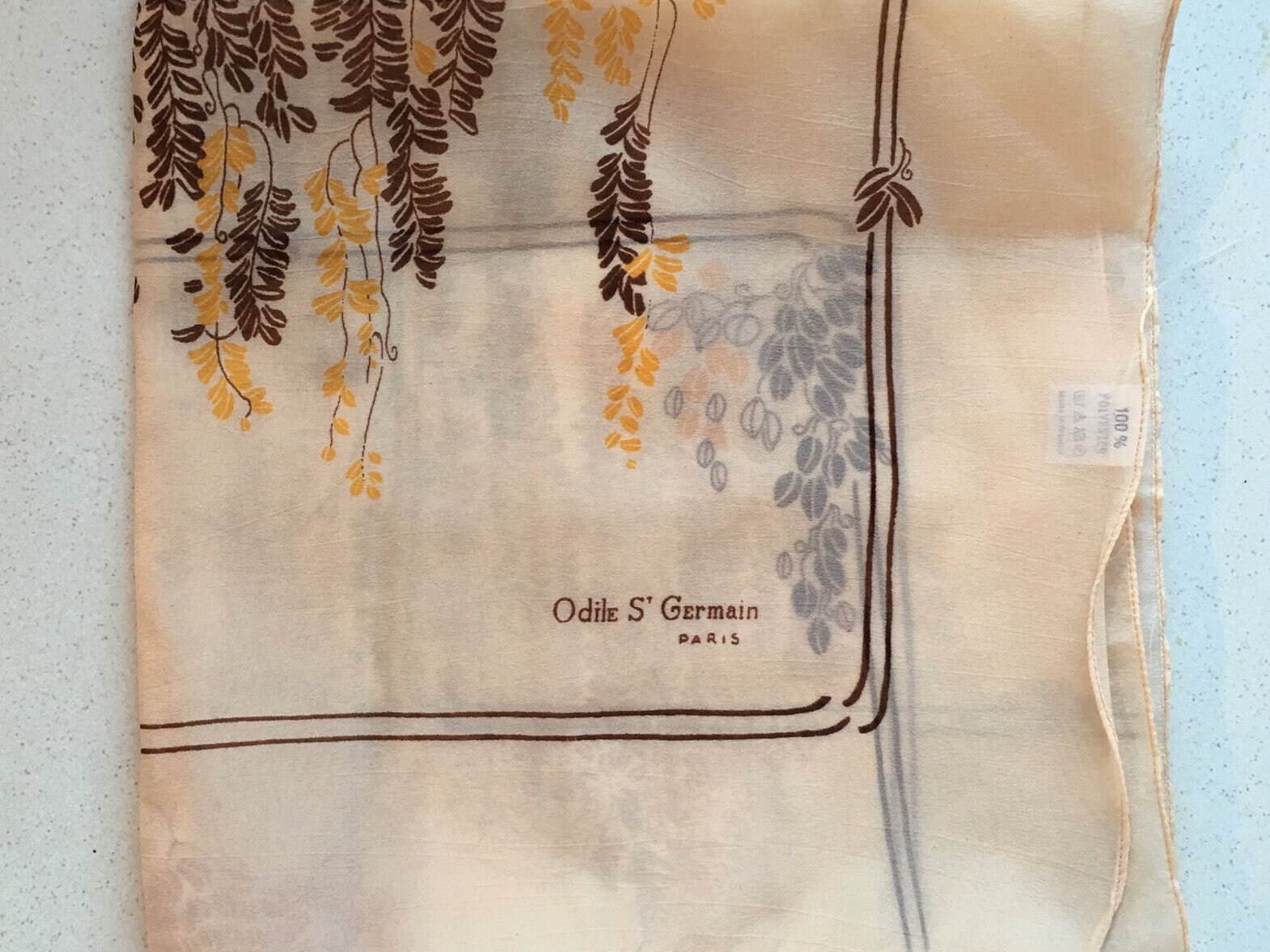 Odile St Germain Paris Long Polyester Vintage Scarf Efecto Flor Marrón