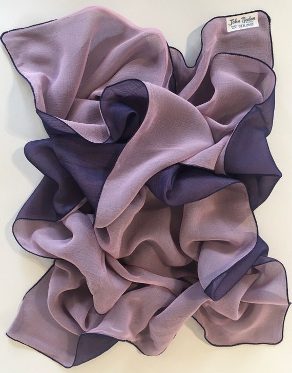 PALE PINK and NAVY Rare 100% Silk Chiffon Scarf -… - image 1