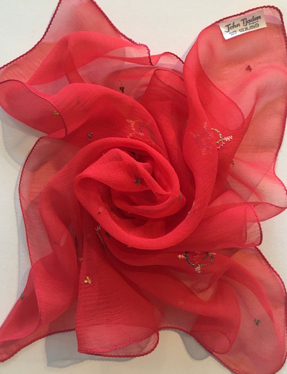 100% Silk Chiffon Scarf. Hand Rolled and Hemmed. … - image 1