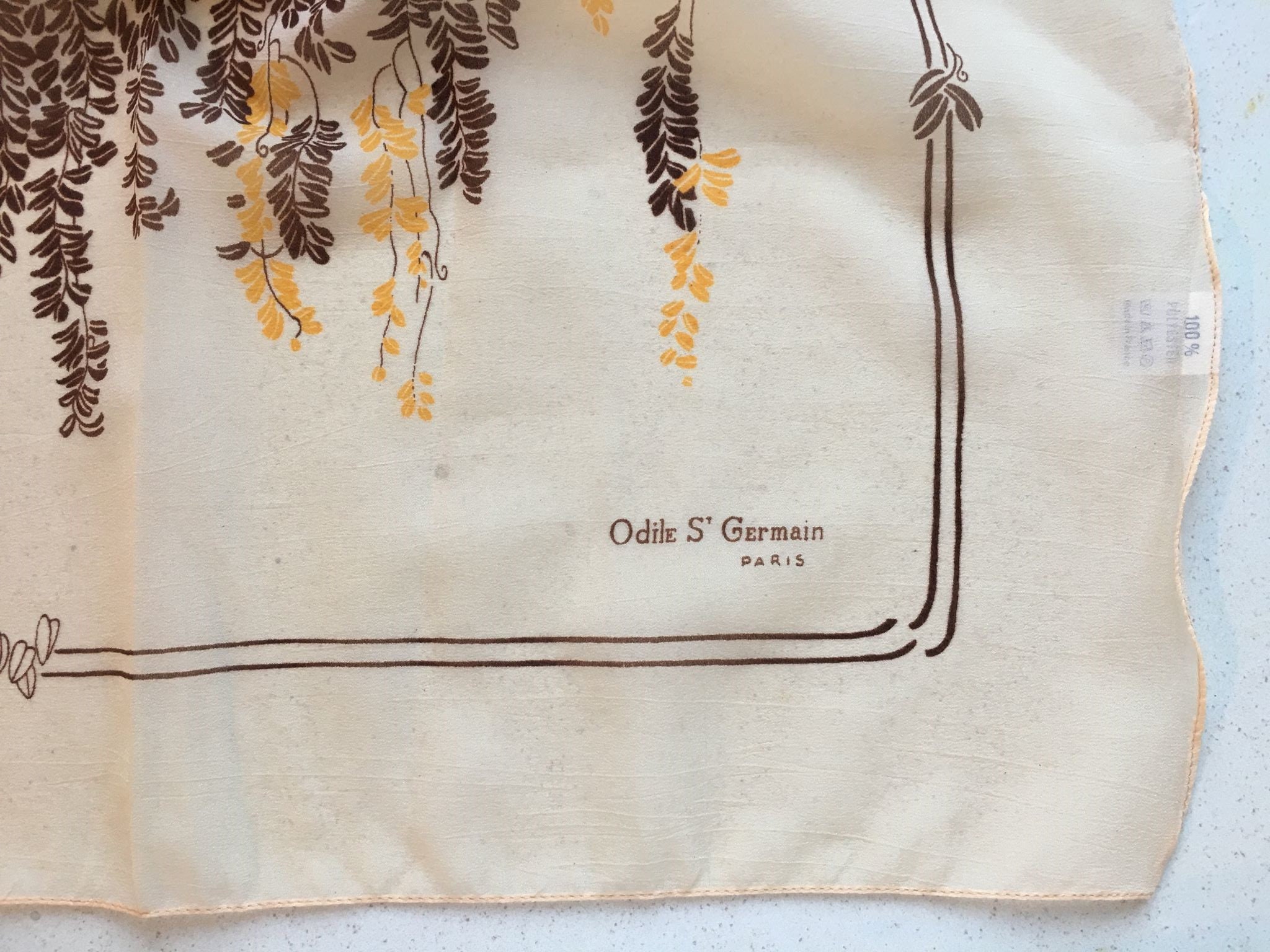 Odile St Germain Paris Long Polyester Vintage Scarf Efecto Flor Marrón