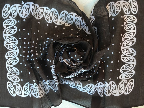 小物 Mid-Century French Cotton Scarf Pure 100% French Cotton Vintage Scarf With Retro Design - Unused