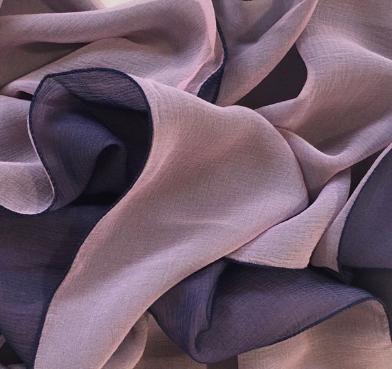 PALE PINK and NAVY Rare 100% Silk Chiffon Scarf -… - image 2