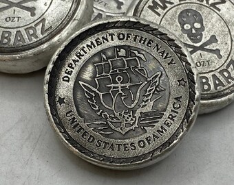 1 Oz  MK BarZ U.S. "Navy" Tribute Stamped .999 FS Round