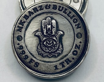 1 Unze MK BarZ "Hamsa-Hand Gottes" Gestempelt Rund .999 Feinsilber