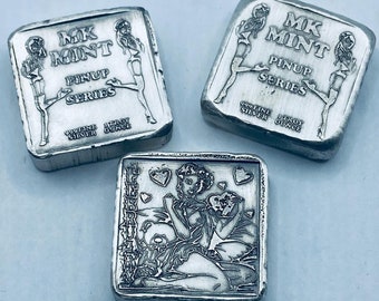 1 ozt MK BarZ Pin Up-February Stamped Square .999 Fine Silver