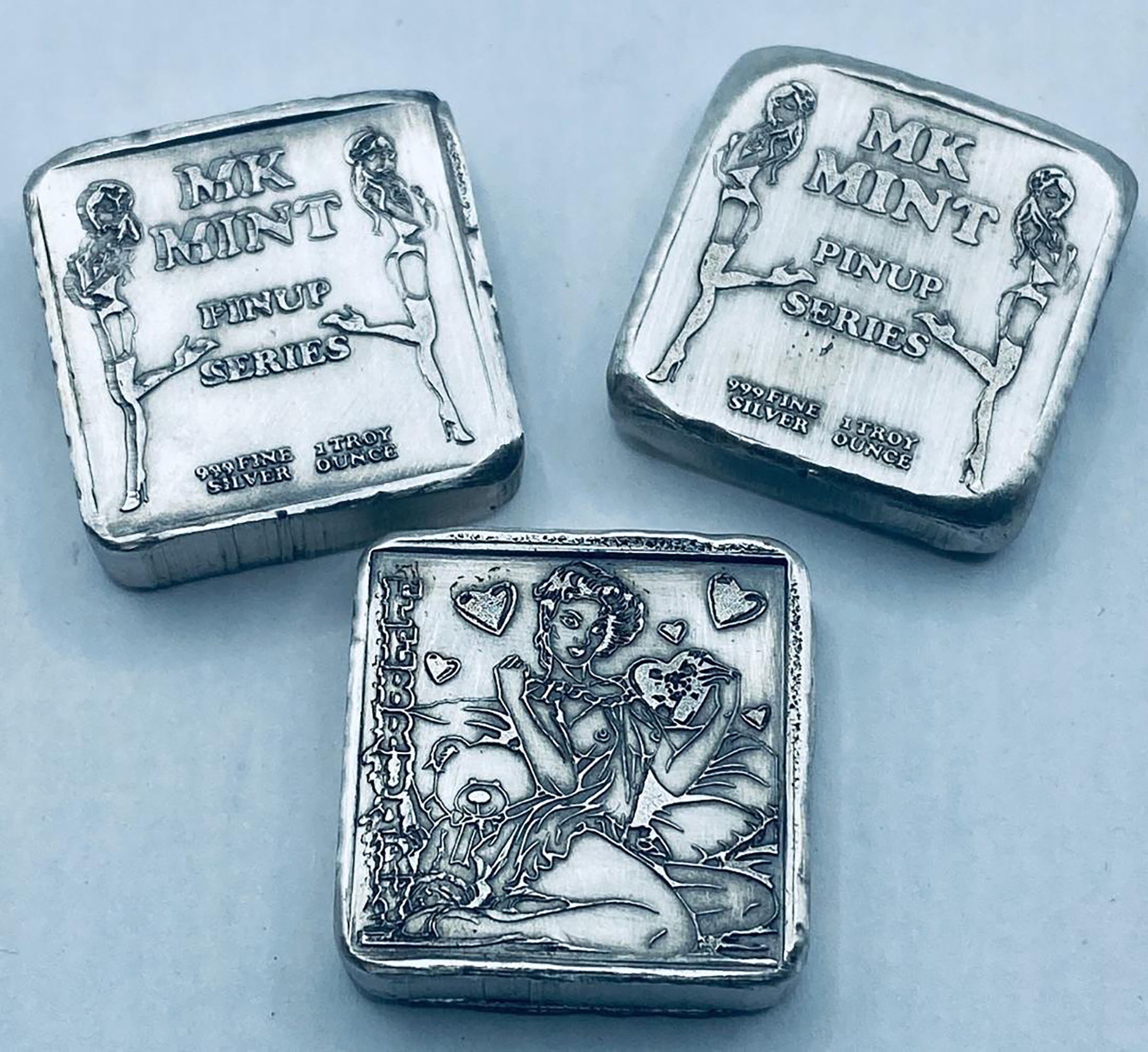 1 Ozt MK Barz Pin Up-february Stamped Square .999 Fine Silver - Etsy