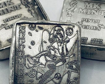 1 ozt MK BarZ Pin Up - September Stamped Square .999 Fine Silver