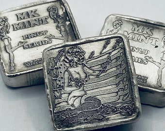 1 ozt MK BarZ Pin Up - July Stamped Square .999 Fine Silver