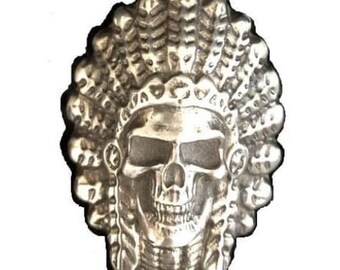 3 Oz MK BarZ Hand Poured "Skull Chief" 2D .999 Bar .999 FS
