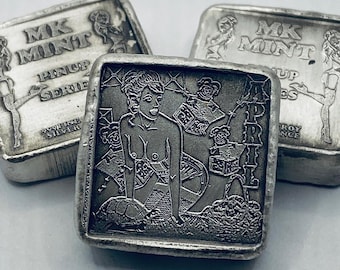 1 ozt MK BarZ Pin Up - April  Stamped Square .999 Fine Silver
