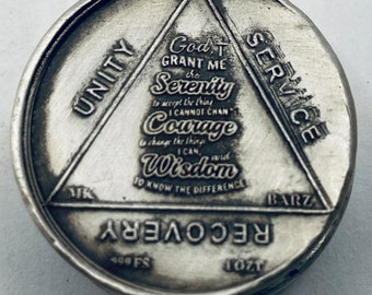 1 Oz MK BarZ "A. A. Sobriety Coin/Chip- Serenity Prayer“ Stamped Round .999 FS